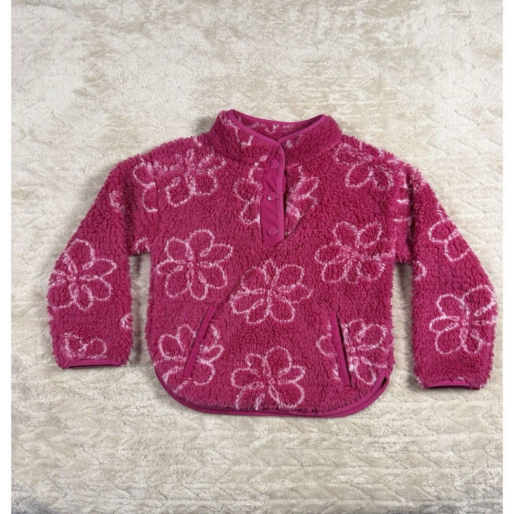 Carter’s Pink Floral Fleece Pullover Kids 5/5A Cozy Soft Sherpa Jacket